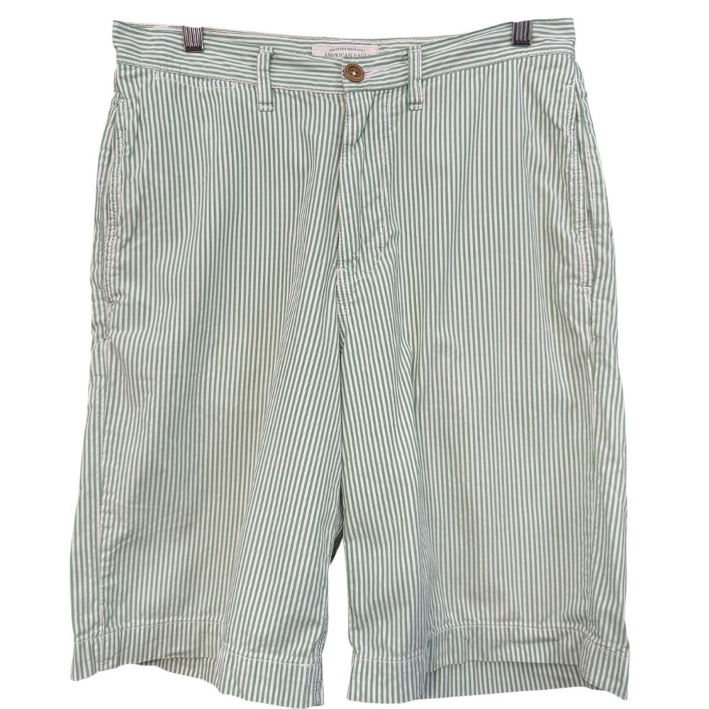 American Eagle Green Stripe Cotton Shorts Size 30